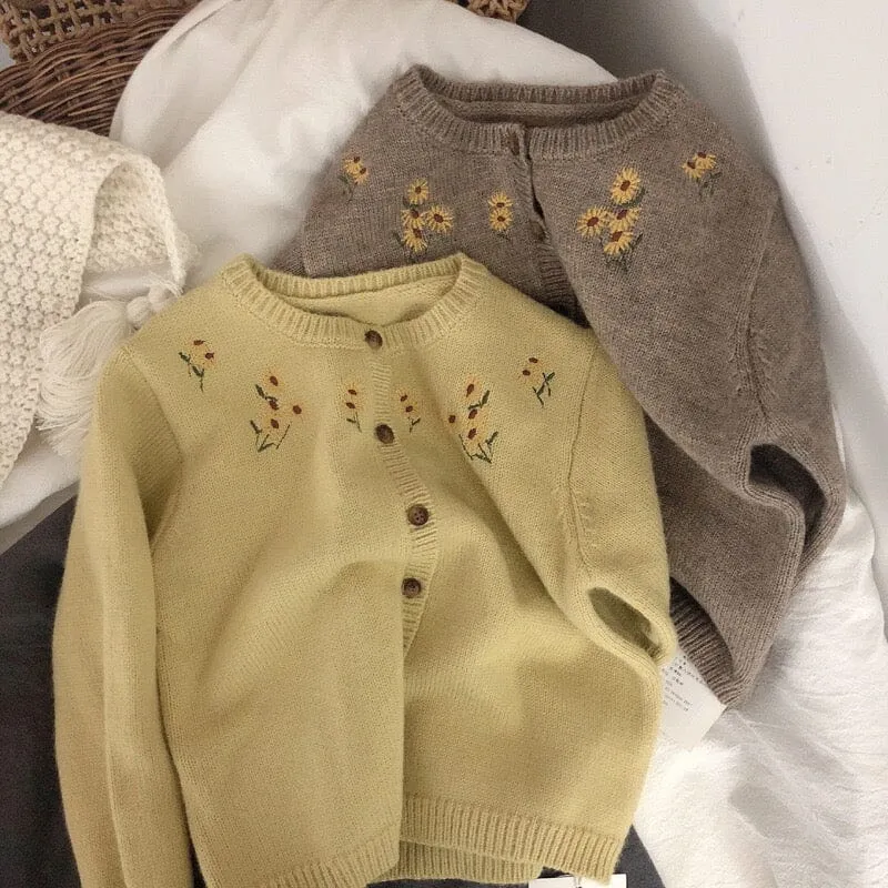 Embroidered Sunflower Knitted Cardigan