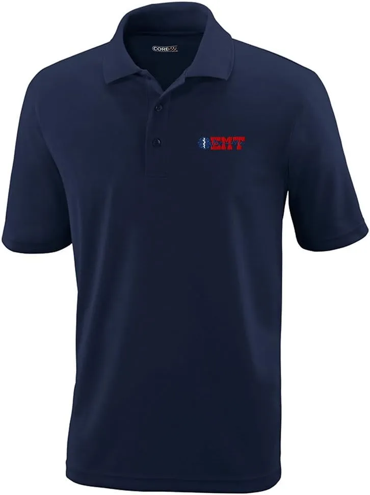 EMT Paramedic Logo Embroidery Design Adult Button-End Spread Short Sleeve Unisex Polyester Performance Polo Shirt Golf Shirt - Navy, Medium