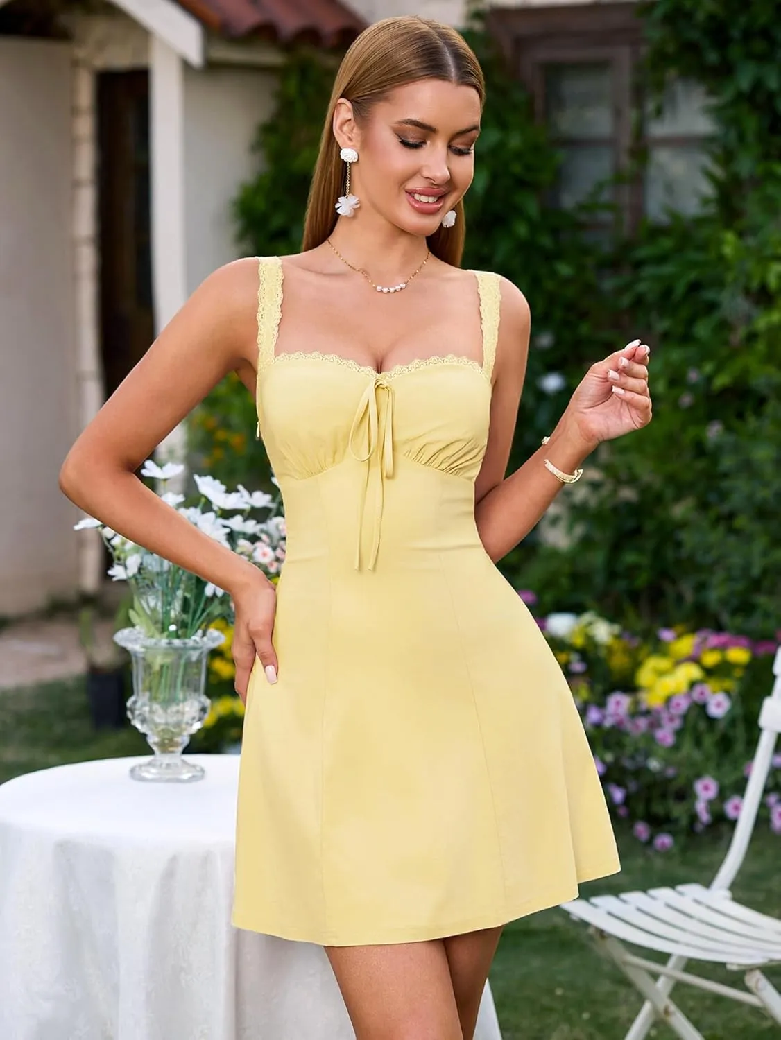 EYNMIN Summer Mini Dress Sleeveless Lace Sweetheart Neckline A Line Graduation Dresses for Women 2025 Short Sundress