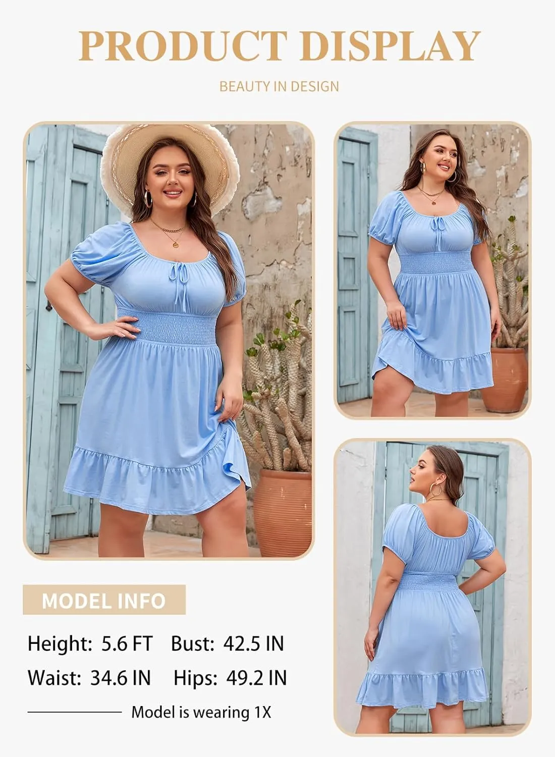 Eytino Women Plus Size Summer Dress Short Sleeve Sweetheart Neck Casual Mini Dresses
