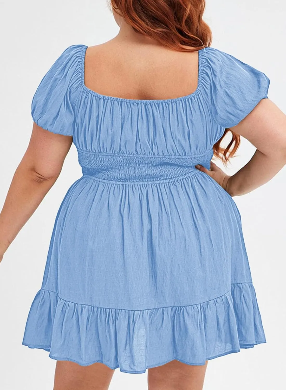 Eytino Women Plus Size Summer Dress Short Sleeve Sweetheart Neck Casual Mini Dresses