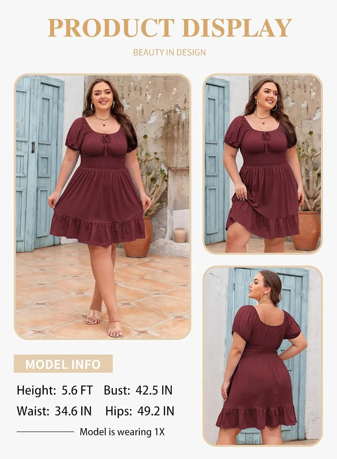 Eytino Women Plus Size Summer Dress Short Sleeve Sweetheart Neck Casual Mini Dresses