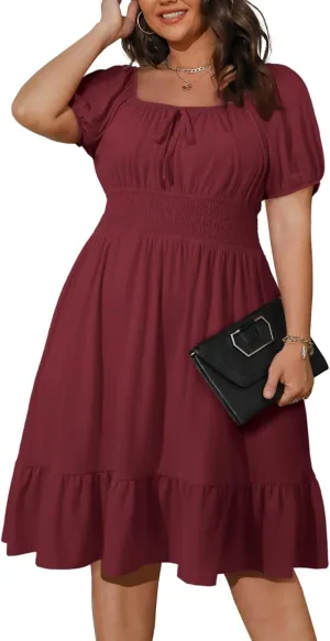 Eytino Women Plus Size Summer Dress Short Sleeve Sweetheart Neck Casual Mini Dresses