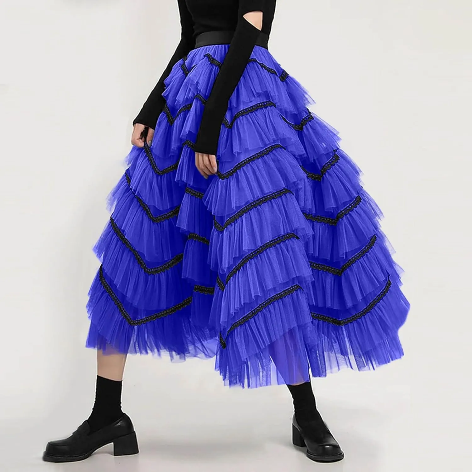 Fashion Skirts for Women 2024 Trendy Women Mid Length Skirt Dance Party A Line High Waisted Lace Tulle Tiered