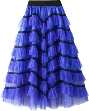 Fashion Skirts for Women 2024 Trendy Women Mid Length Skirt Dance Party A Line High Waisted Lace Tulle Tiered
