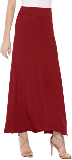FashionJOA Women's Stretchy Flowy Maxi Skirt with Elastic Waistband for Comfort and Style