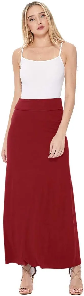 FashionJOA Women's Stretchy Flowy Maxi Skirt with Elastic Waistband for Comfort and Style