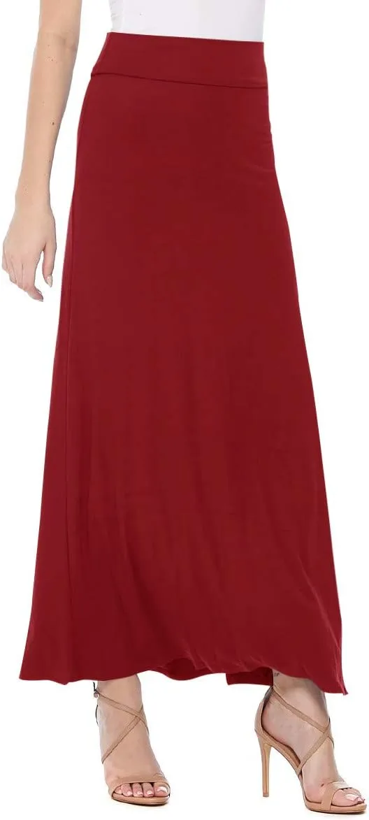 FashionJOA Women's Stretchy Flowy Maxi Skirt with Elastic Waistband for Comfort and Style