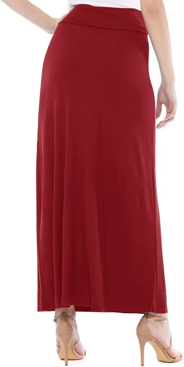 FashionJOA Women's Stretchy Flowy Maxi Skirt with Elastic Waistband for Comfort and Style