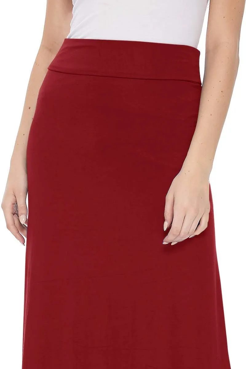 FashionJOA Women's Stretchy Flowy Maxi Skirt with Elastic Waistband for Comfort and Style