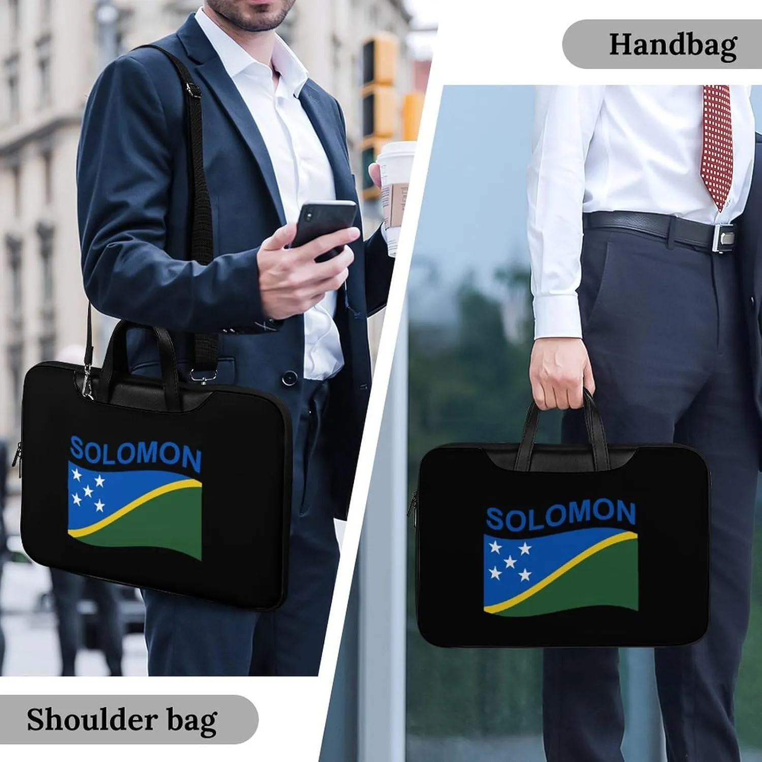 Flag of Solomon Leather Bag Laptop Case Slim Water Resistant Computer Bags with Handle Briefcase for Work