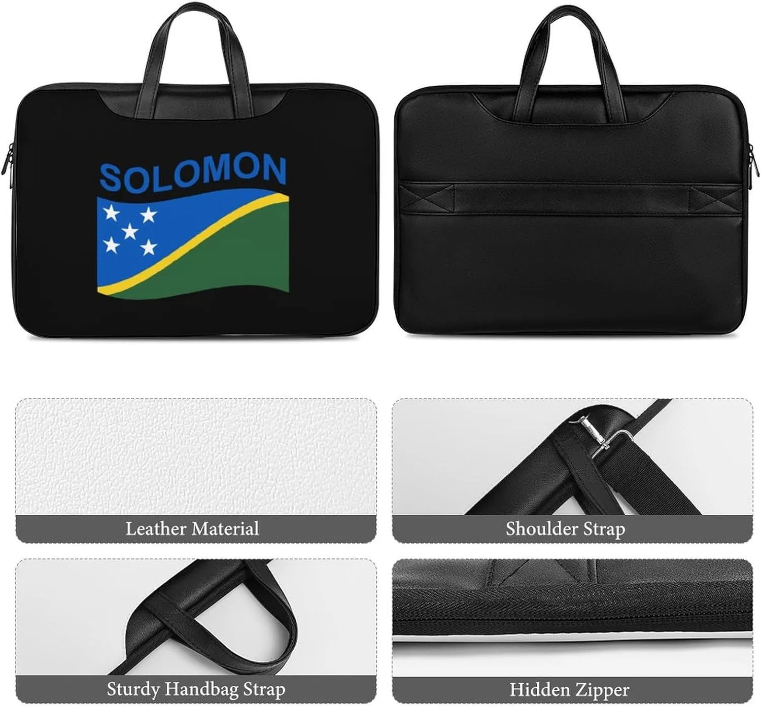 Flag of Solomon Leather Bag Laptop Case Slim Water Resistant Computer Bags with Handle Briefcase for Work