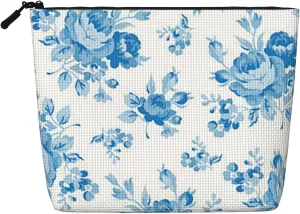 floral makeup bag,Blue Floral Makeup Bag,vintage makeup bag,Makeup Bag Organizer,Toiletry Bag,2-3