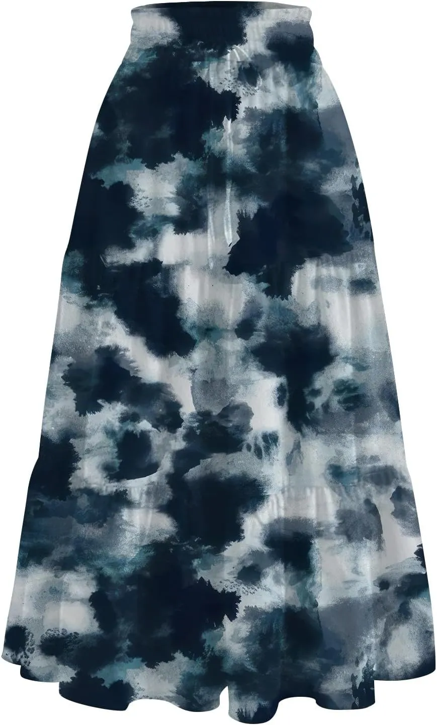 Floral Skirts for Women Summer Loose Casual Trendy Elastic Waist Flowy Beach Boho Maxi Skirt, S-2XL