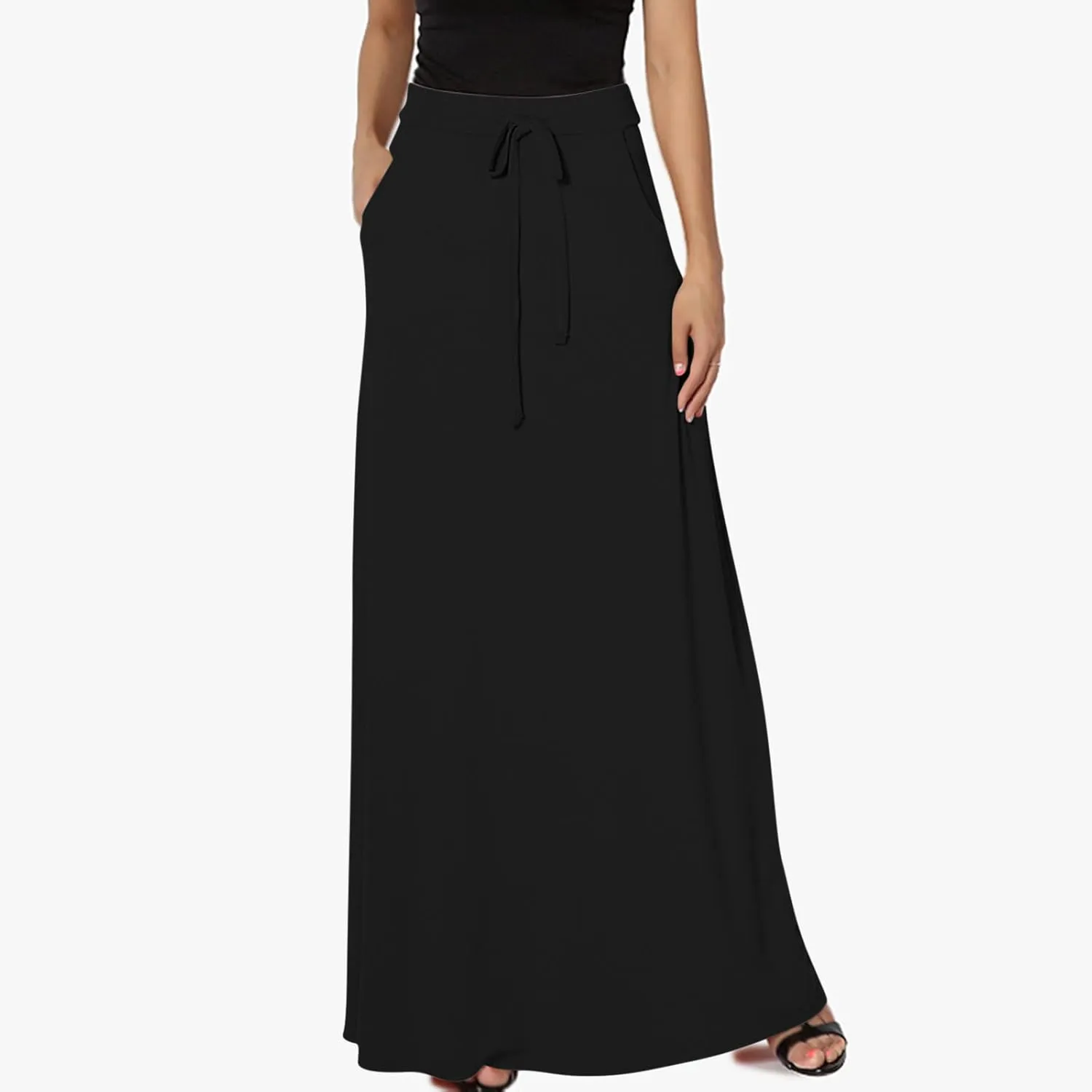 Flowy Plus Size Maxi Skirts for Women Elastic High Waisted Ankle Length Skirt Stretch A Line Drawstring Dress