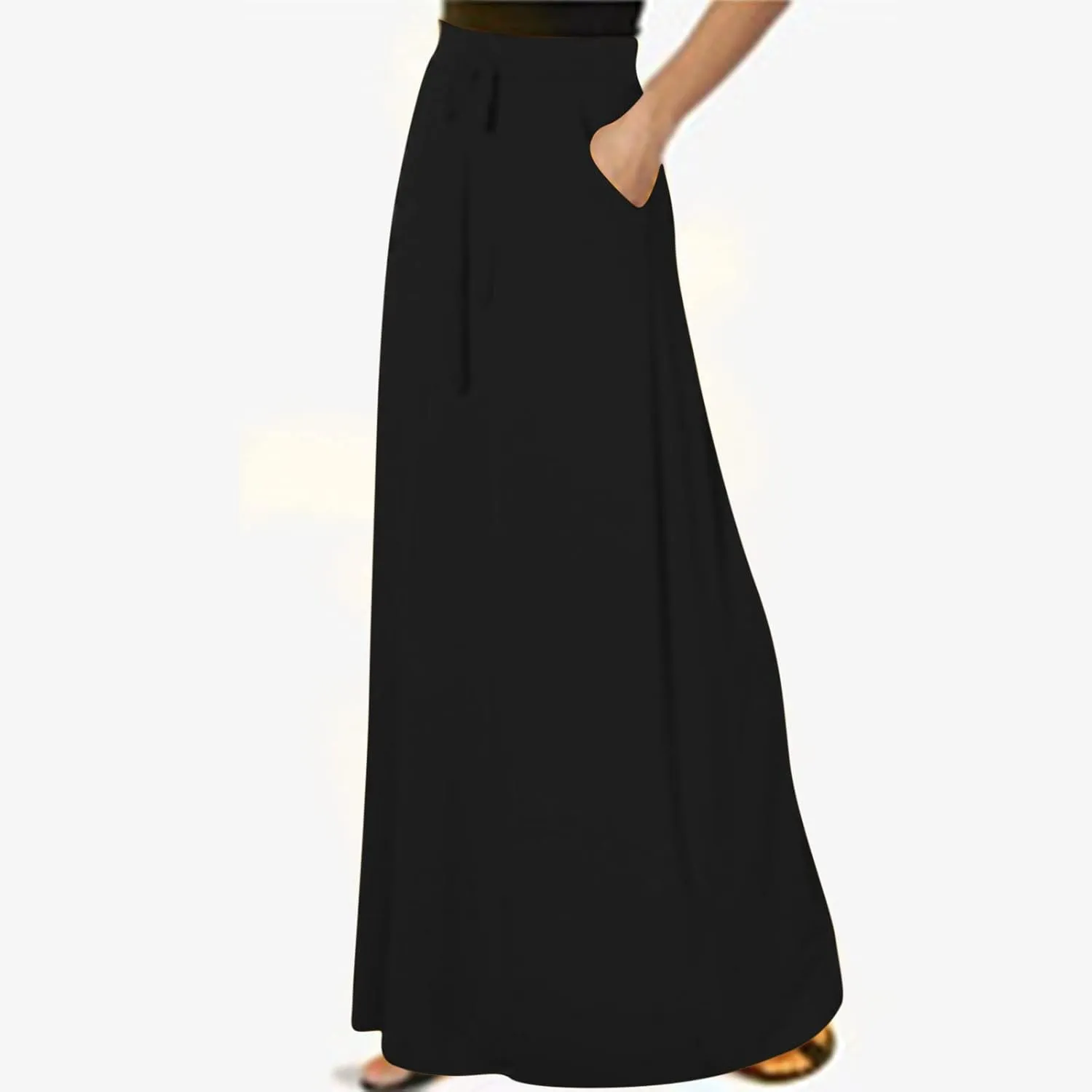 Flowy Plus Size Maxi Skirts for Women Elastic High Waisted Ankle Length Skirt Stretch A Line Drawstring Dress