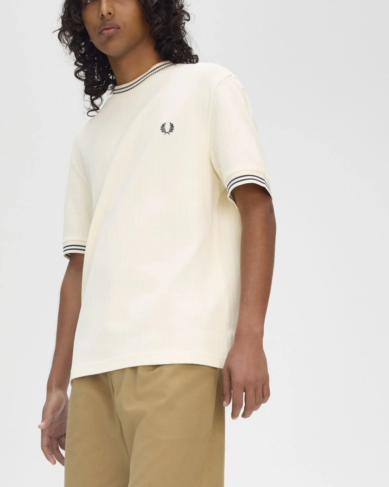 Fred Perry Ribbed Jersey Tee - Ecru