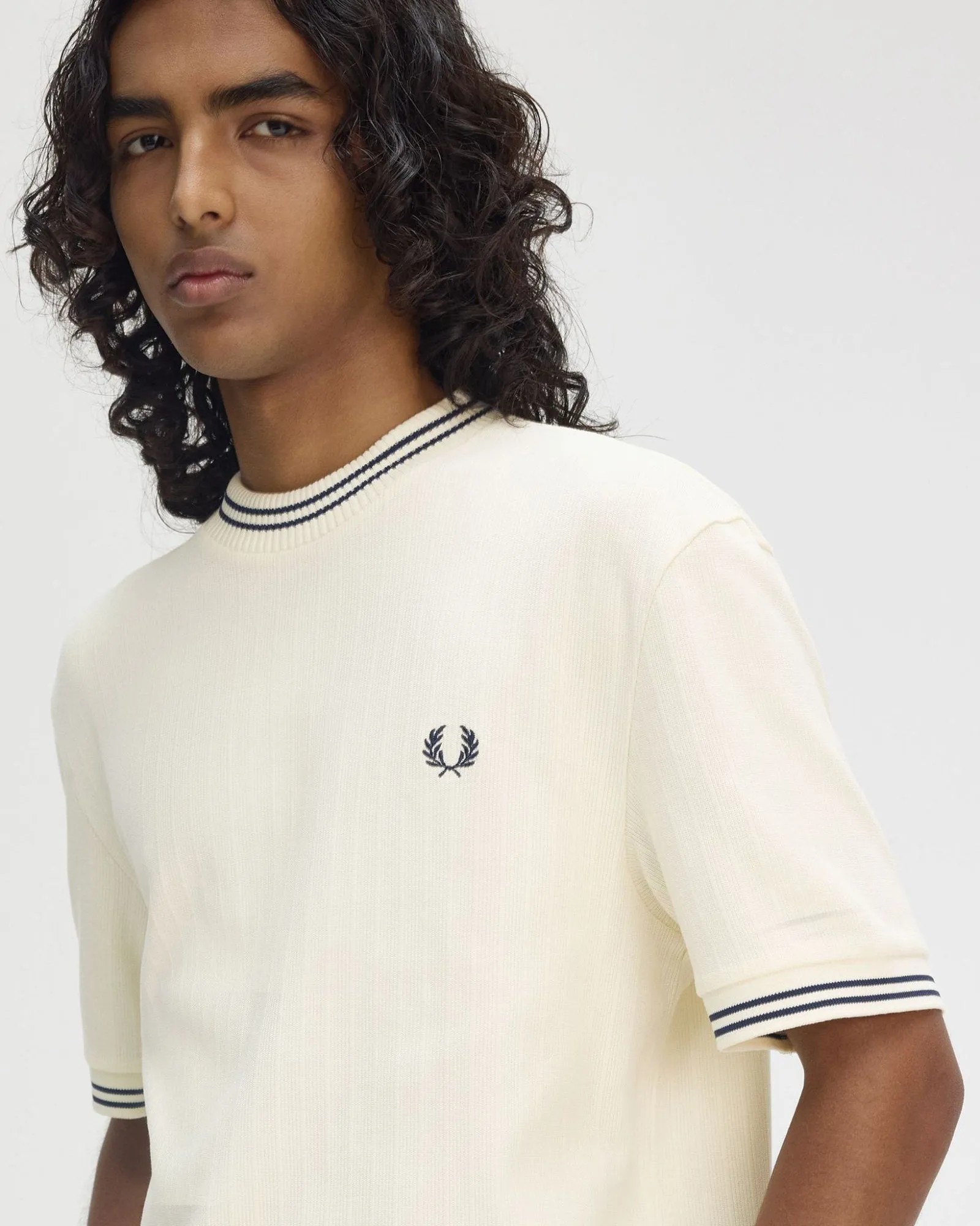 Fred Perry Ribbed Jersey Tee - Ecru