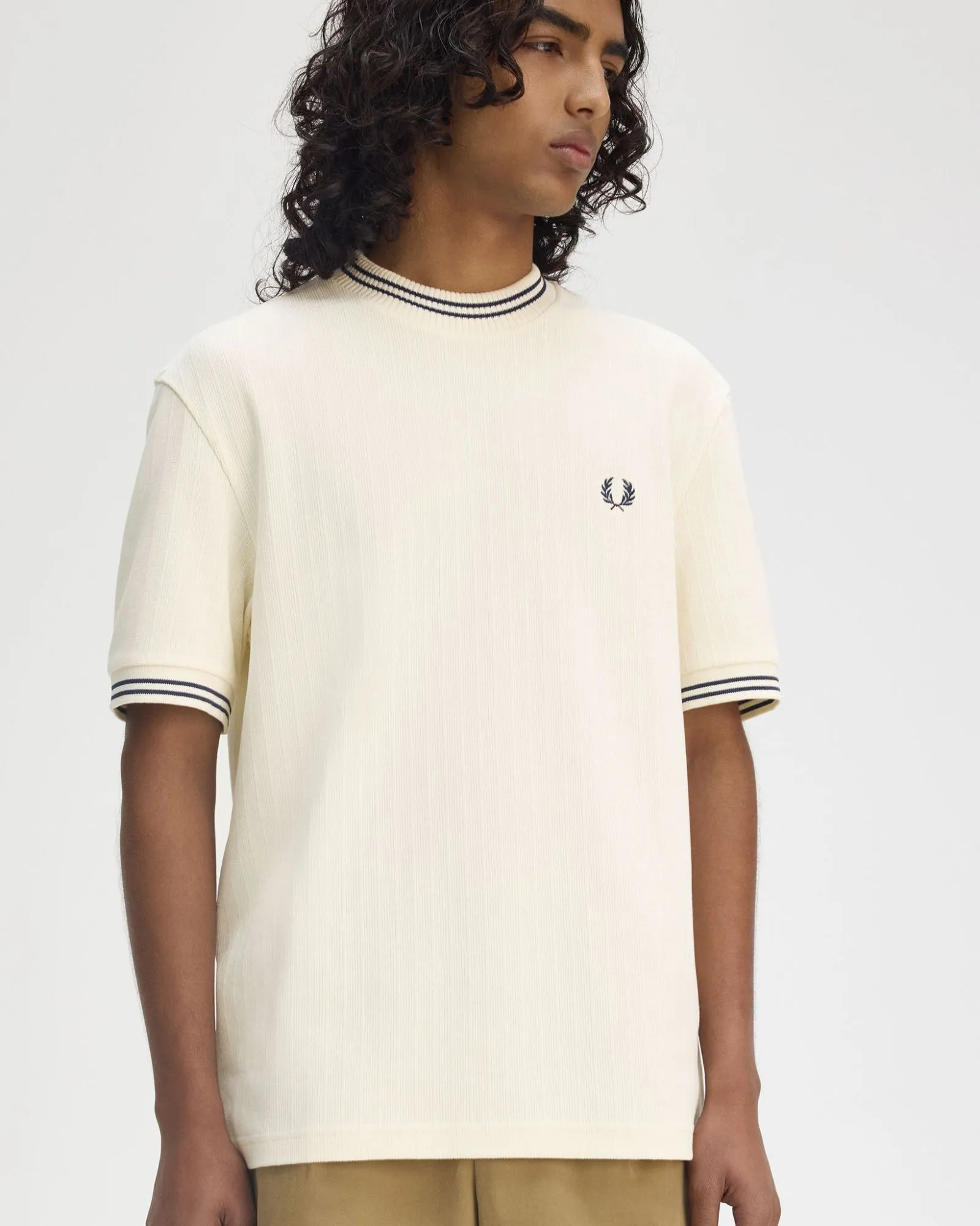 Fred Perry Ribbed Jersey Tee - Ecru