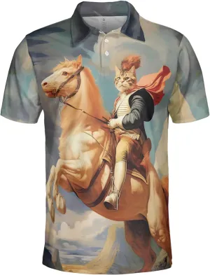 Funny Cat Polo Shirts for Men - Galaxy Cat Mens Quick Dry Short Sleeve Polo Shirts Series 28