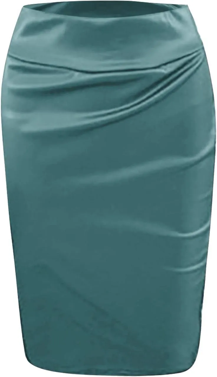 FZYLQY Women's High Waist Bodycon Office Work Wrap Midi Skirt Casual Stretchy Knee Length Pencil Skirts for Prom Party