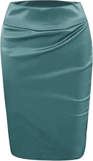 FZYLQY Women's High Waist Bodycon Office Work Wrap Midi Skirt Casual Stretchy Knee Length Pencil Skirts for Prom Party