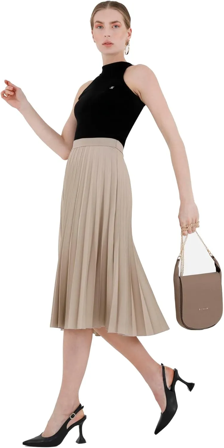 G-Line Midi Skirts for Women Thin Pleated Below Knee Length, Women High Waisted Pleated Skirt Midi Swing A-line Skirts