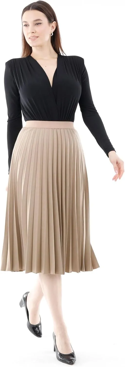 G-Line Midi Skirts for Women Thin Pleated Below Knee Length, Women High Waisted Pleated Skirt Midi Swing A-line Skirts
