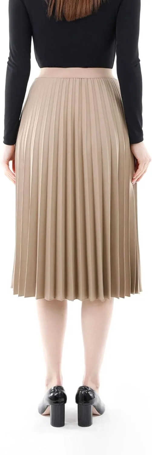 G-Line Midi Skirts for Women Thin Pleated Below Knee Length, Women High Waisted Pleated Skirt Midi Swing A-line Skirts