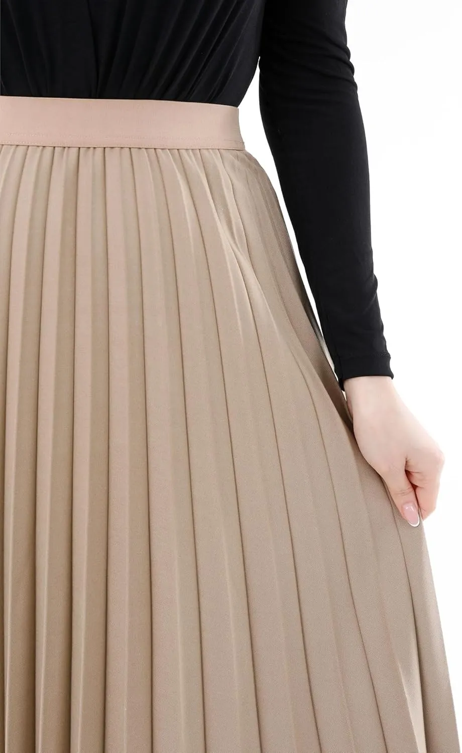 G-Line Midi Skirts for Women Thin Pleated Below Knee Length, Women High Waisted Pleated Skirt Midi Swing A-line Skirts