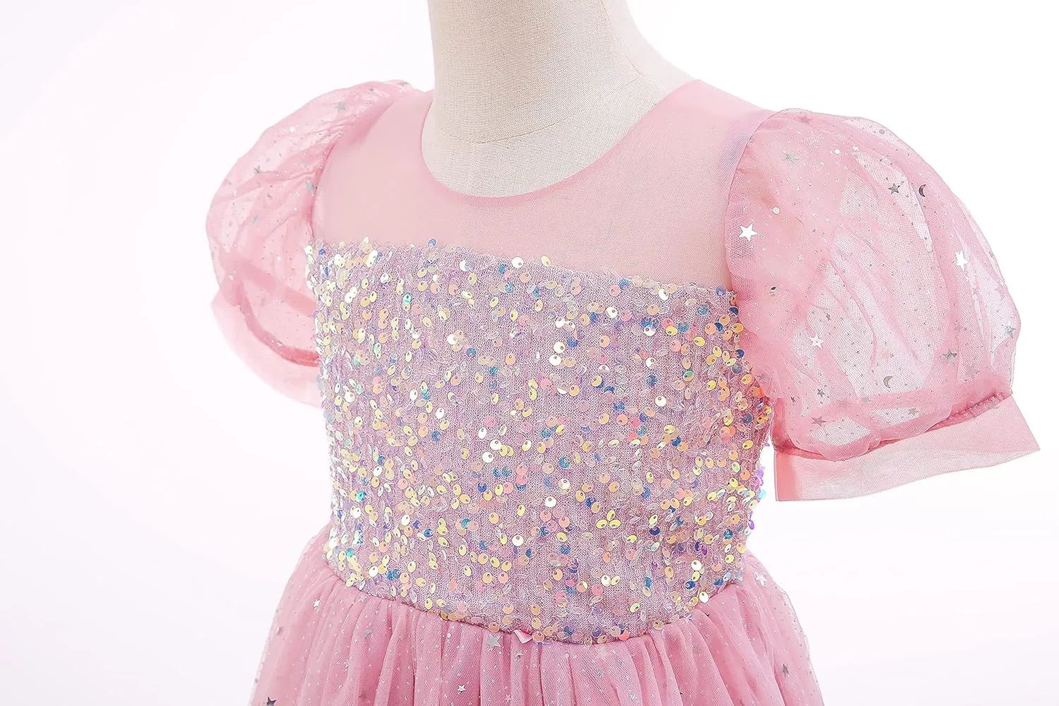 Glamulice Flower Girls Sparkle Tulle Puff Sleeves Vintage Dress Princess Wedding Bridesmaid Party Holiday Dresses