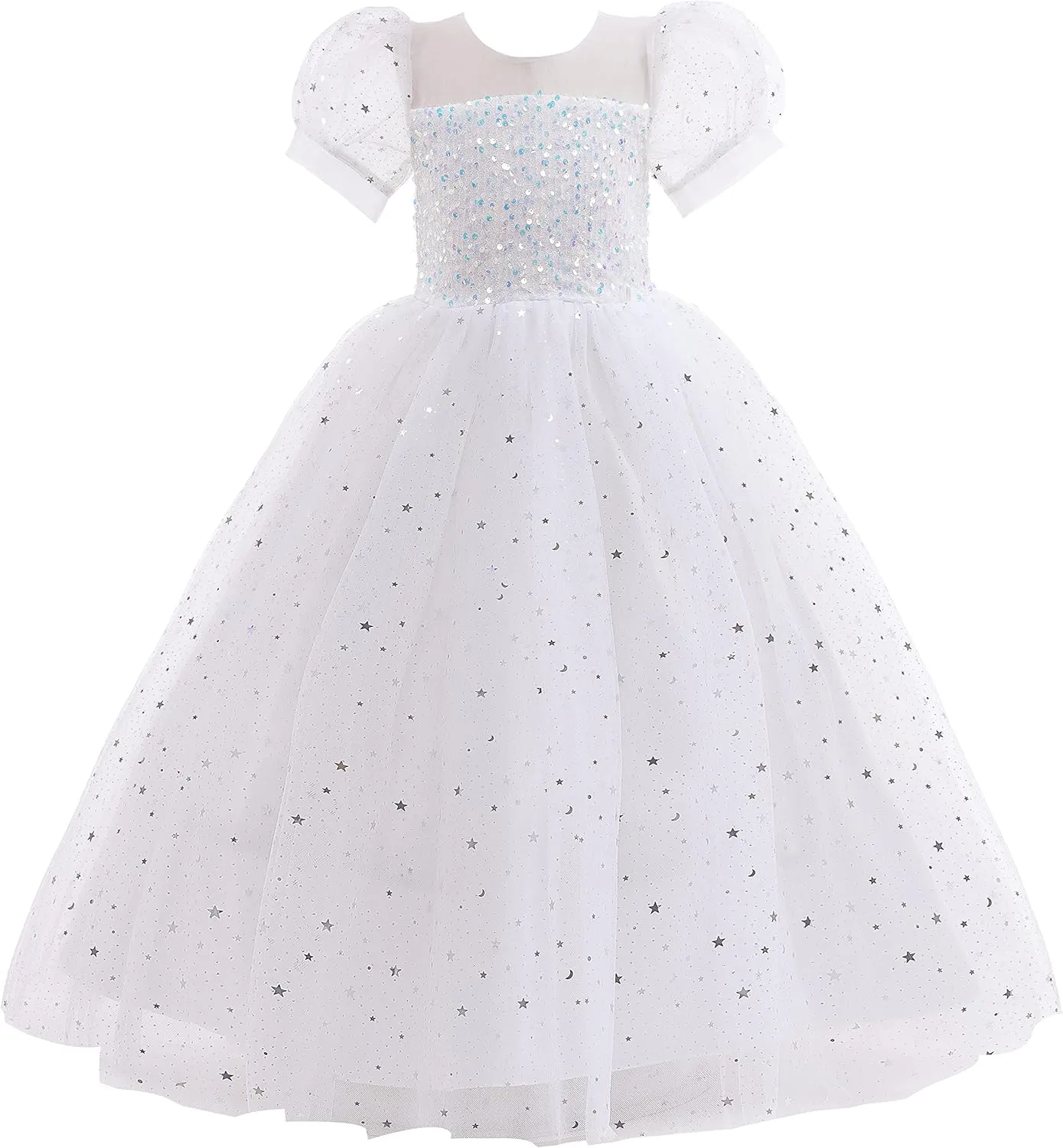 Glamulice Flower Girls Sparkle Tulle Puff Sleeves Vintage Dress Princess Wedding Bridesmaid Party Holiday Dresses