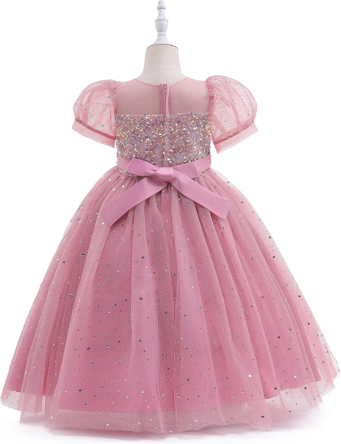 Glamulice Flower Girls Sparkle Tulle Puff Sleeves Vintage Dress Princess Wedding Bridesmaid Party Holiday Dresses