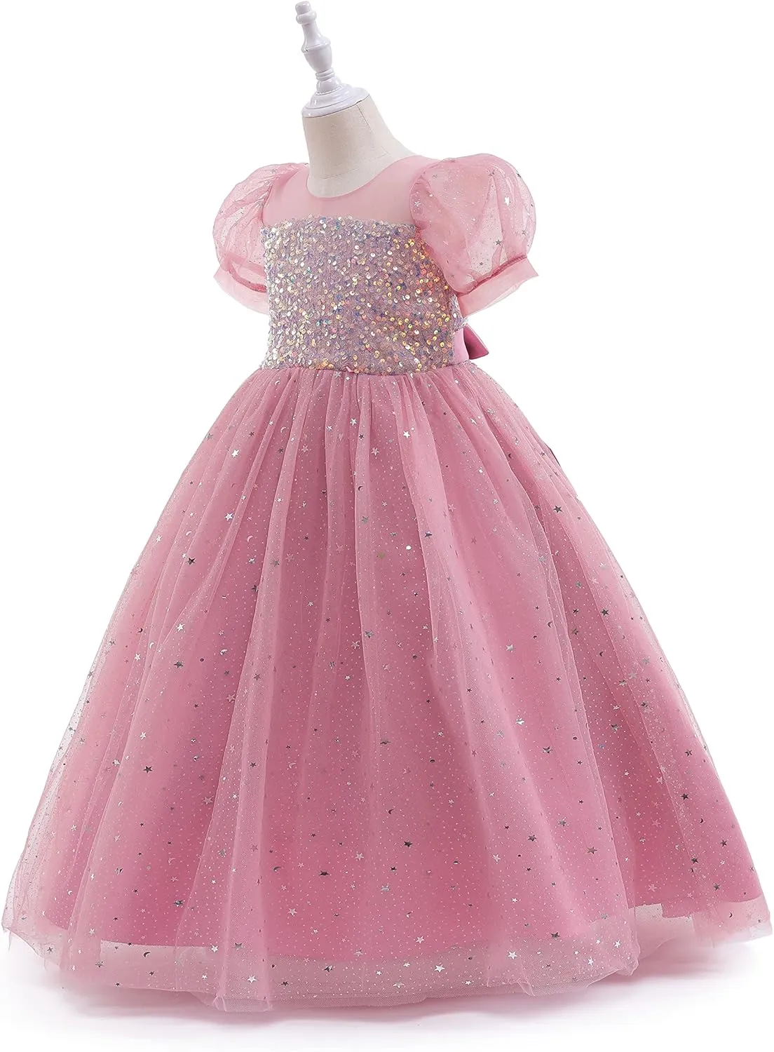 Glamulice Flower Girls Sparkle Tulle Puff Sleeves Vintage Dress Princess Wedding Bridesmaid Party Holiday Dresses