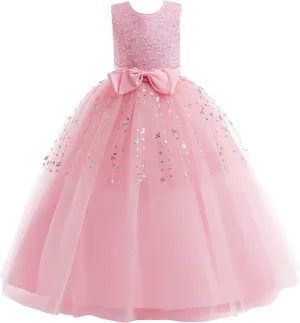 Glamulice Flower Girls Vintage Dress Long A Line Little/Big Girl Pageant Prom Dresses Bridesmaid Party Ball Gown