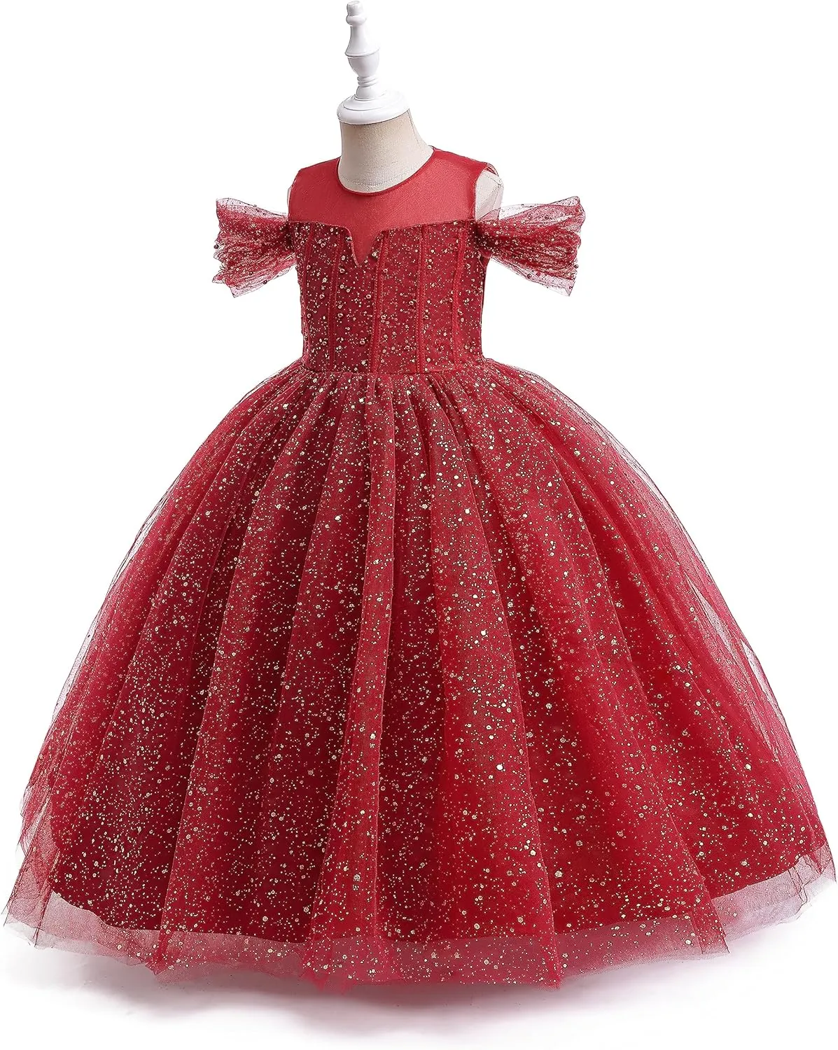 Glamulice Princess Sparkle Tulle Dress Flower Girls Dresses Cold Shoulder Long A Line Wedding Party Ball Gown