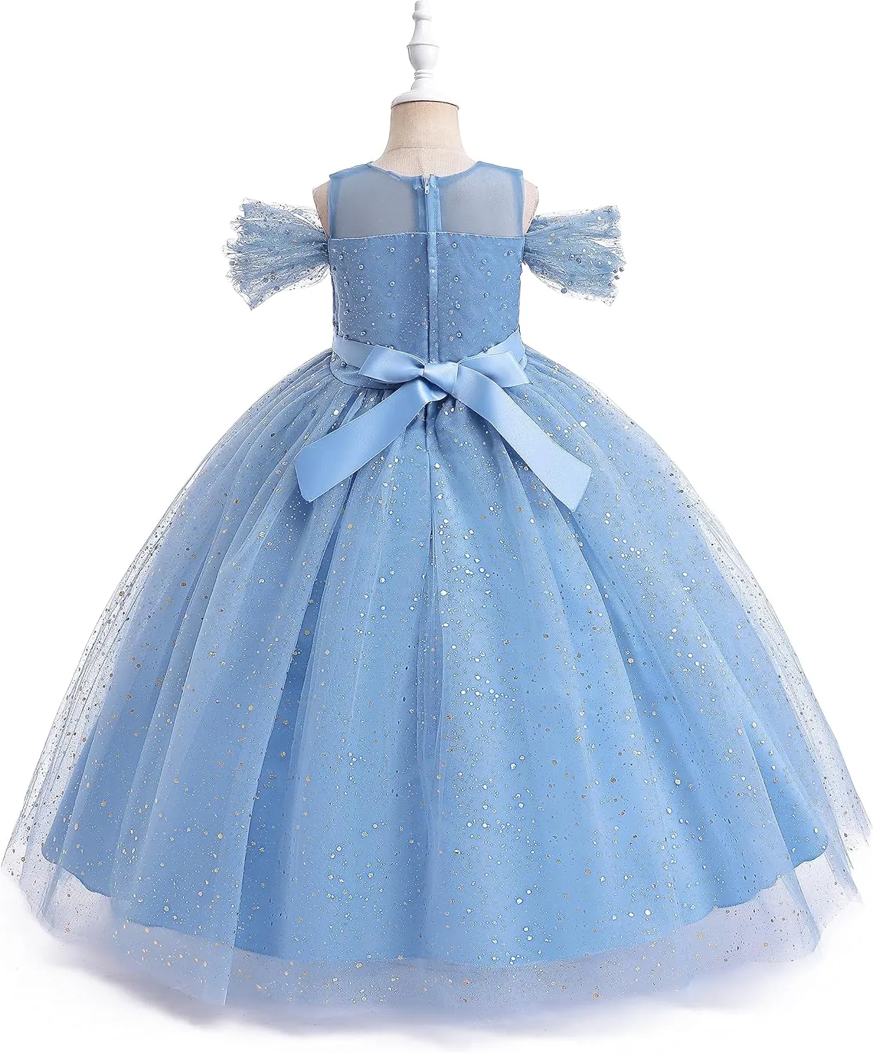 Glamulice Princess Sparkle Tulle Dress Flower Girls Dresses Cold Shoulder Long A Line Wedding Party Ball Gown