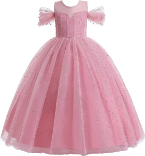 Glamulice Princess Sparkle Tulle Dress Flower Girls Dresses Cold Shoulder Long A Line Wedding Party Ball Gown
