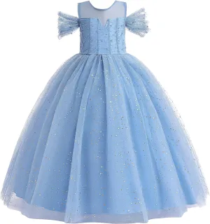 Glamulice Princess Sparkle Tulle Dress Flower Girls Dresses Cold Shoulder Long A Line Wedding Party Ball Gown