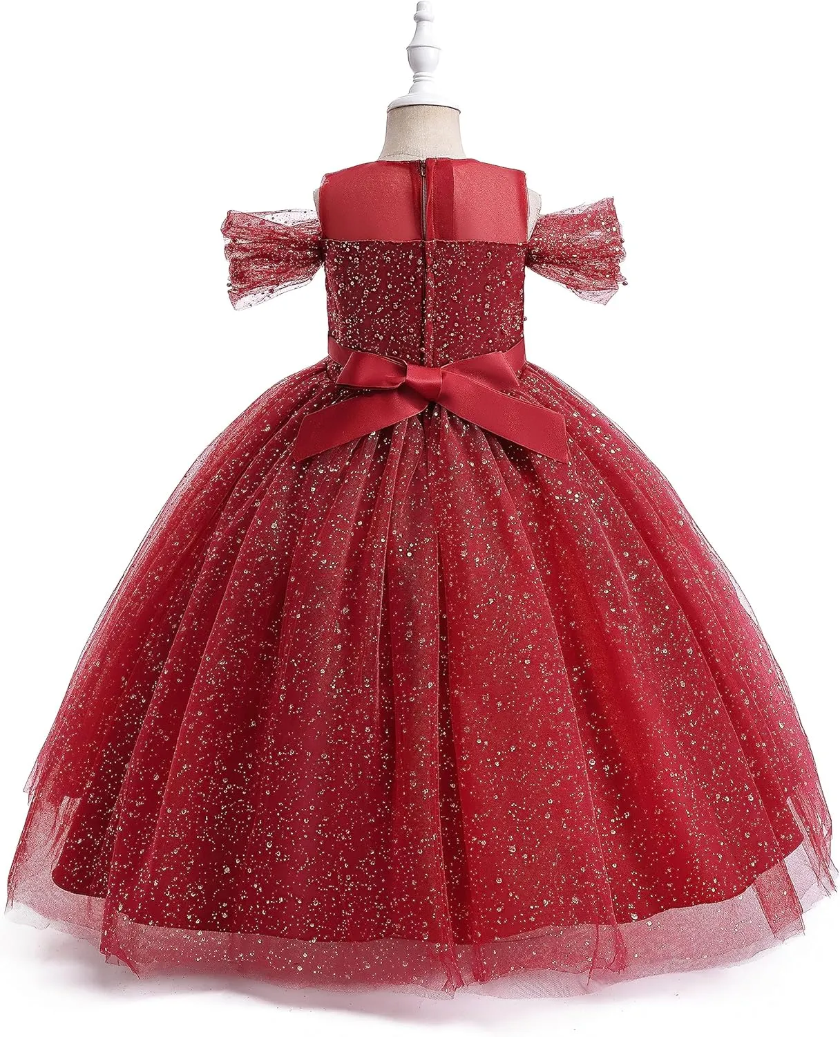 Glamulice Princess Sparkle Tulle Dress Flower Girls Dresses Cold Shoulder Long A Line Wedding Party Ball Gown