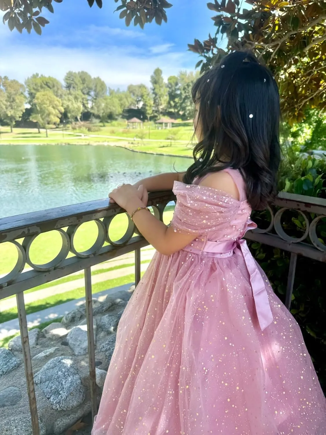 Glamulice Princess Sparkle Tulle Dress Flower Girls Dresses Cold Shoulder Long A Line Wedding Party Ball Gown