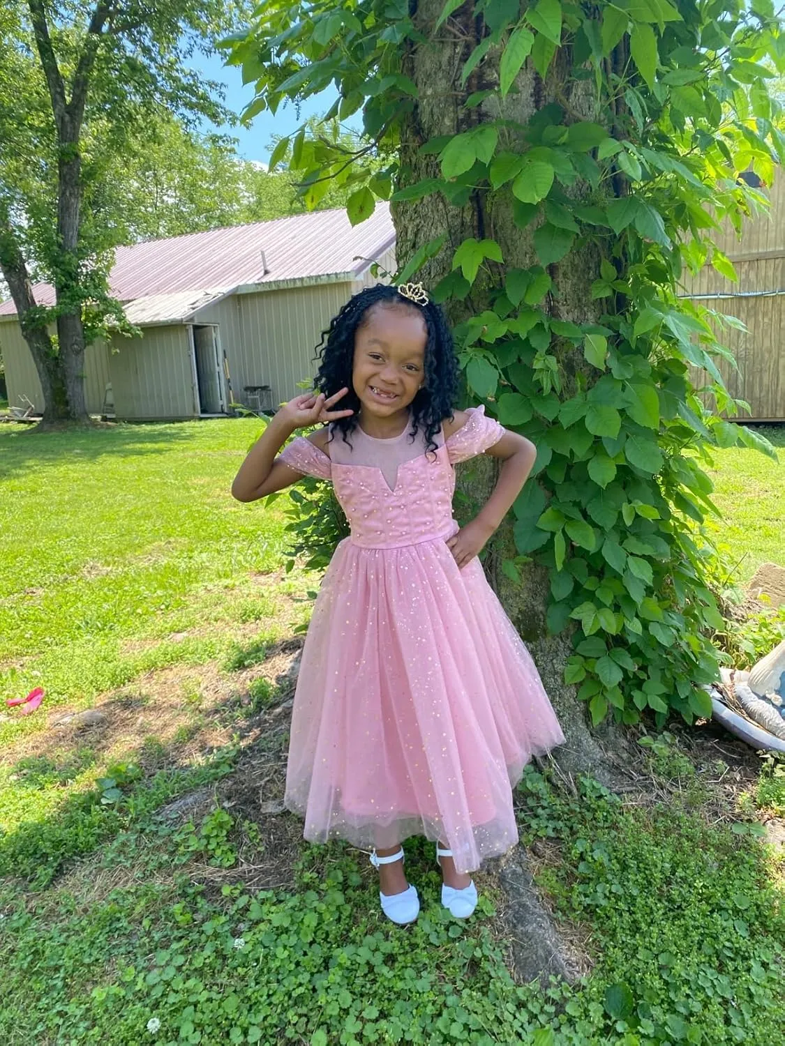 Glamulice Princess Sparkle Tulle Dress Flower Girls Dresses Cold Shoulder Long A Line Wedding Party Ball Gown