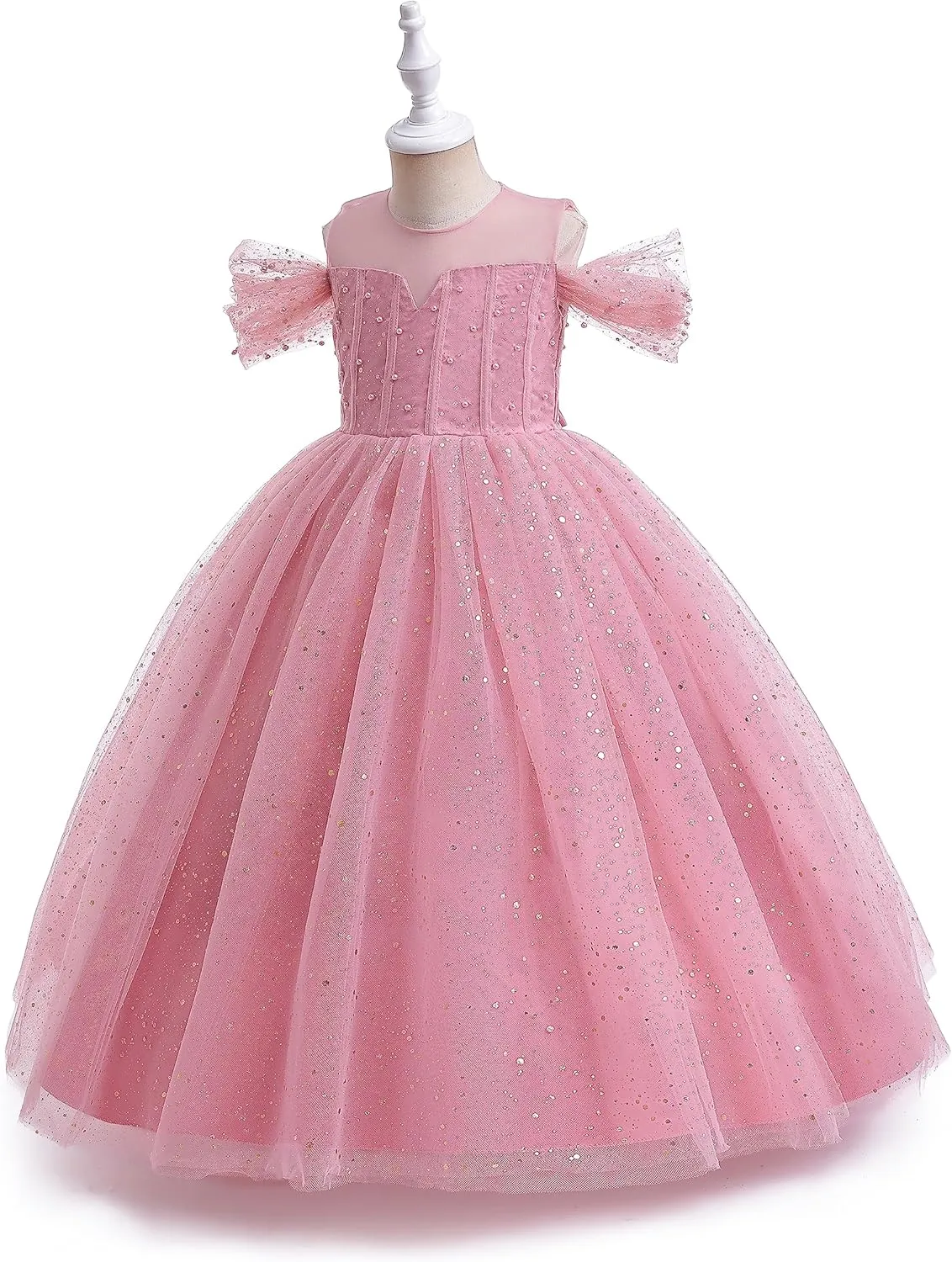 Glamulice Princess Sparkle Tulle Dress Flower Girls Dresses Cold Shoulder Long A Line Wedding Party Ball Gown