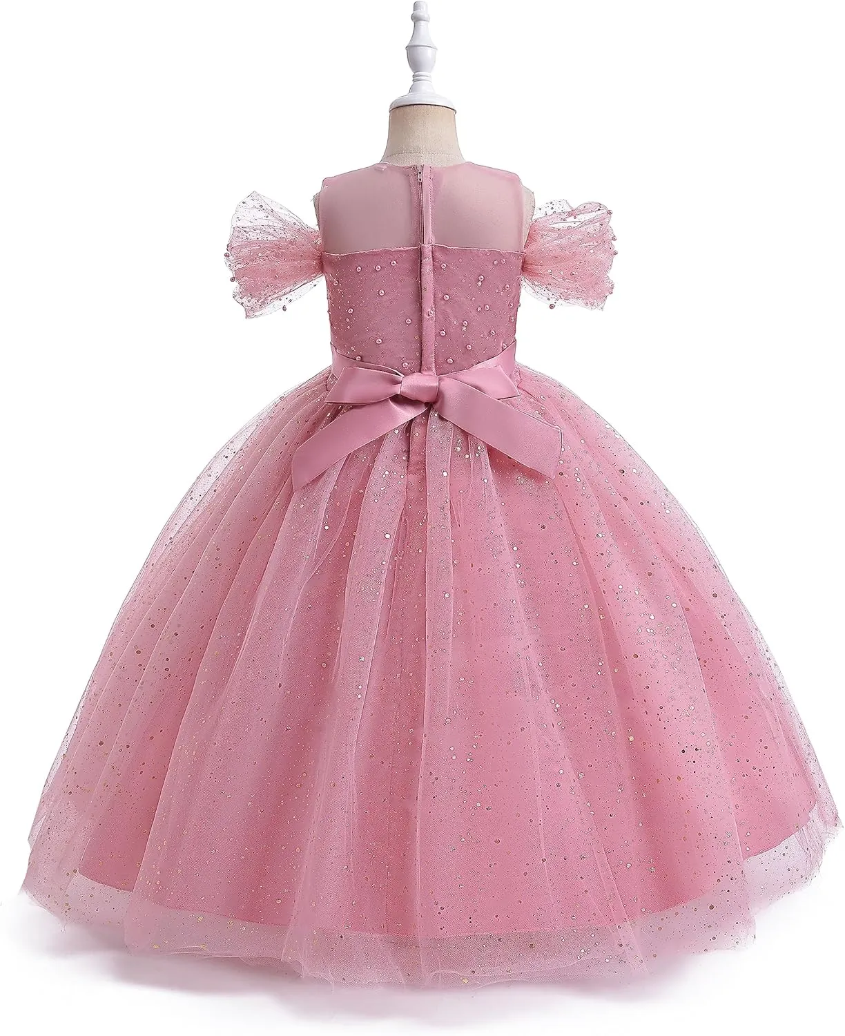 Glamulice Princess Sparkle Tulle Dress Flower Girls Dresses Cold Shoulder Long A Line Wedding Party Ball Gown