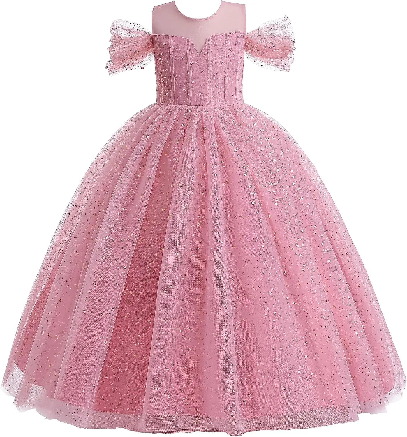 Glamulice Princess Sparkle Tulle Dress Flower Girls Dresses Cold Shoulder Long A Line Wedding Party Ball Gown