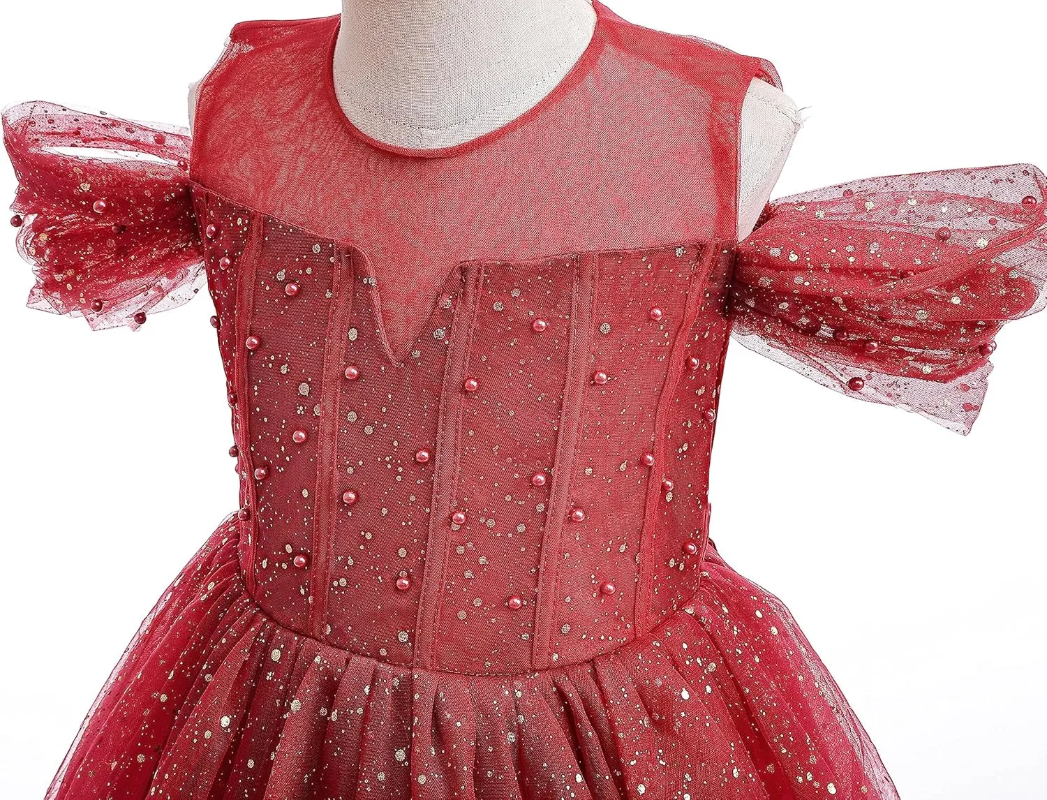 Glamulice Princess Sparkle Tulle Dress Flower Girls Dresses Cold Shoulder Long A Line Wedding Party Ball Gown