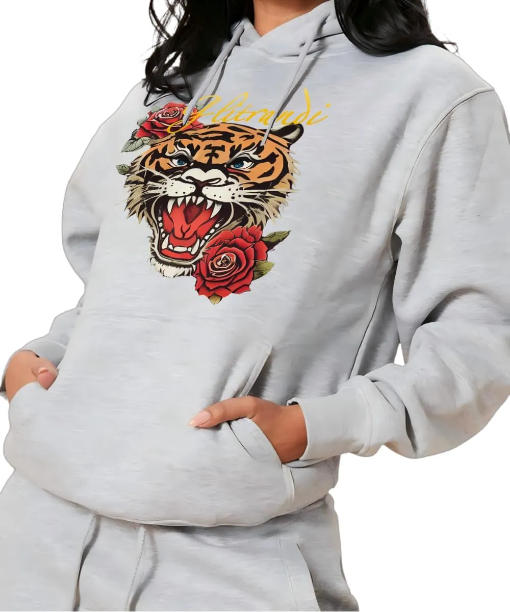 Glitrandi Womens 2 Piece Outfits Sweatsuit Sets Fashion Print Hoodies With Sweatpants Oversized Tracksuit For Women