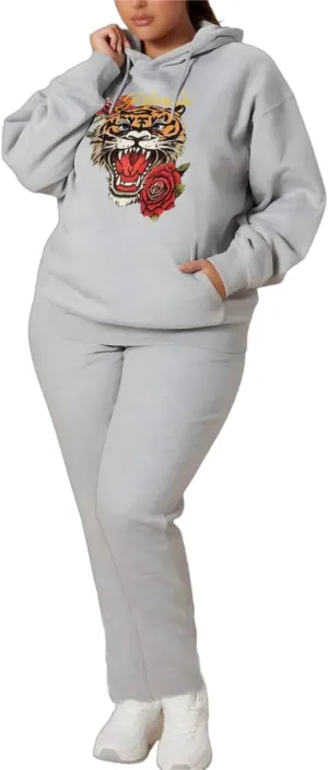 Glitrandi Womens 2 Piece Outfits Sweatsuit Sets Fashion Print Hoodies With Sweatpants Oversized Tracksuit For Women