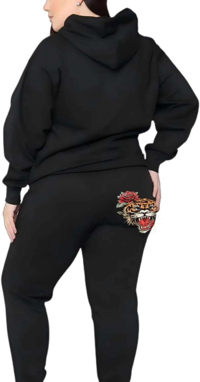 Glitrandi Womens 2 Piece Outfits Sweatsuit Sets Fashion Print Hoodies With Sweatpants Oversized Tracksuit For Women