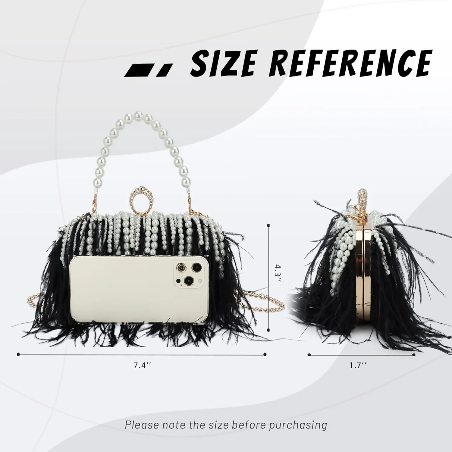 GOKTOW Feather Clutches Purses for Women BagPearl Fluffy Evening Handbags for Wedding Anniversary Party